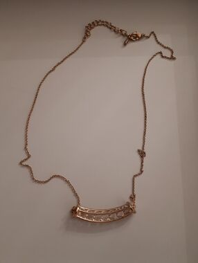 Rose Gold Bar Pendant Necklace with Crystal Accents - Costume Jewelry